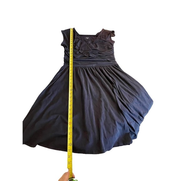 Garnet Hill Small Piazza Black Jersey Knit Dress Front Ruffle Ruched Side - Picture 9 of 10